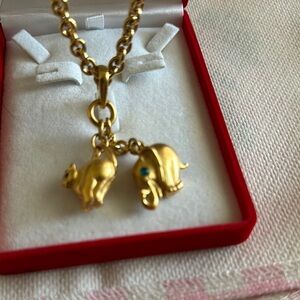 Gold Elephant and Cat Pendant Chunky Necklace